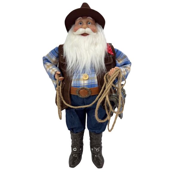 Western Cowboy Santa Holiday Figurine 18" Rope Boots Country Christmas Standing - Picture 1 of 6